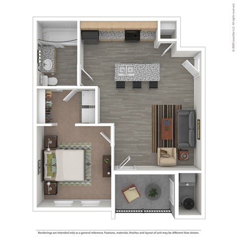 Floor plan for 1 bed, 1 bath, 693 sqft
